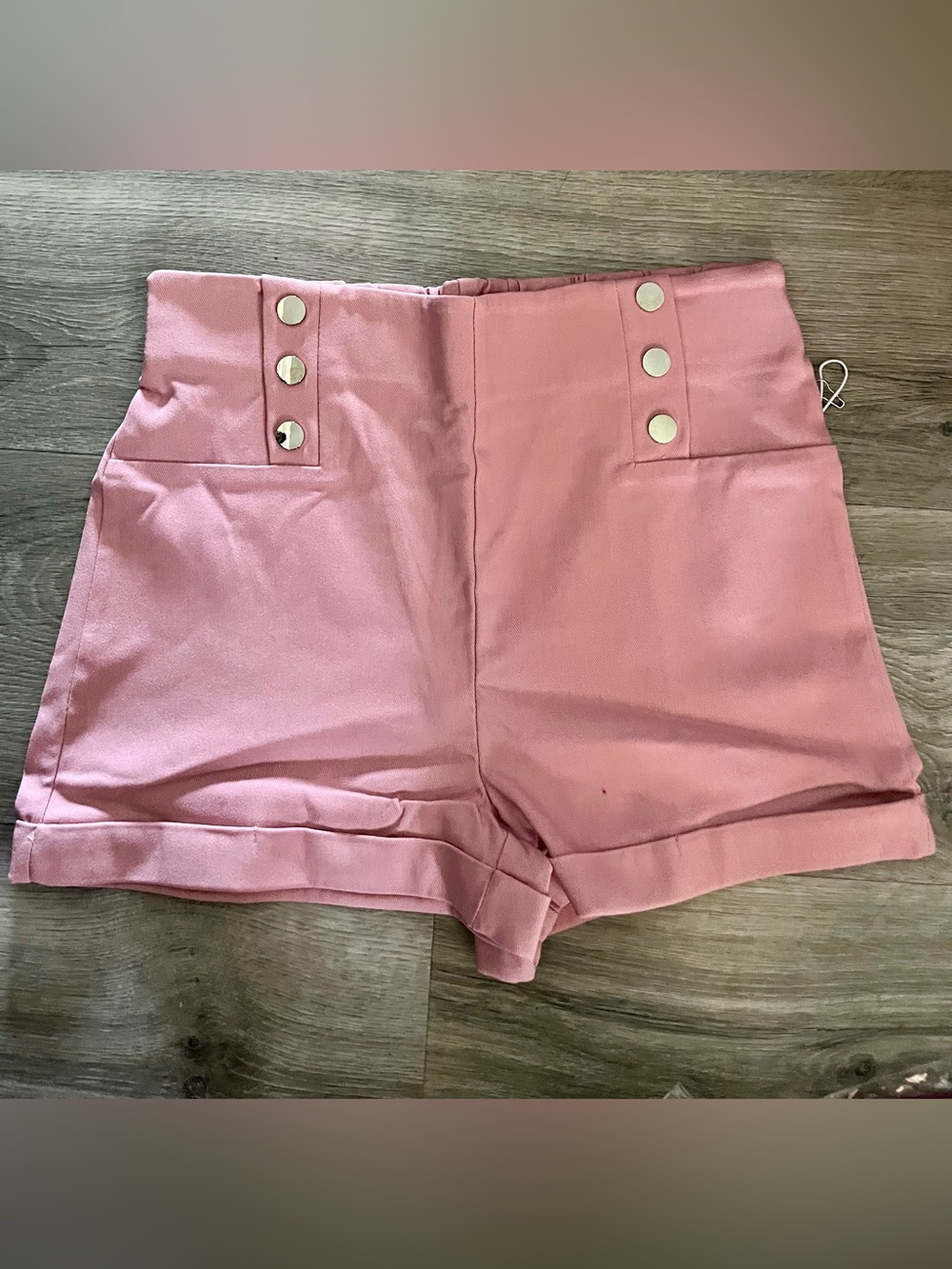 Active USA Rose Pink High-Waist Shorts with Gold Buttons
